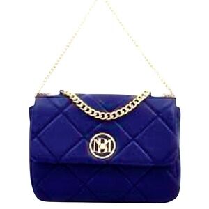 Badgley Mischka NWT Elegant Navy Quilted Bag with Gold Chain